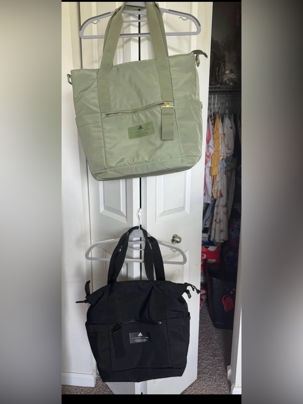 Light Olive and black Tote Bags with Front Zip Pocket - Adidas